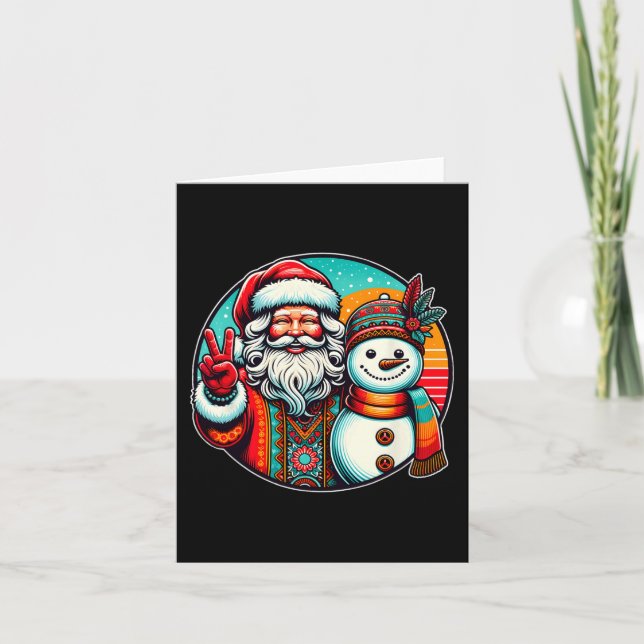 Carte Hippie Père Noël Retro Snowman Bohemian Noël (Devant)