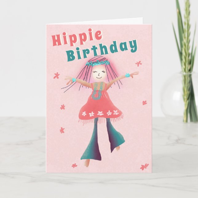 Carte Hippie rose Anniversaire Super Fleur Power Boho (Devant)
