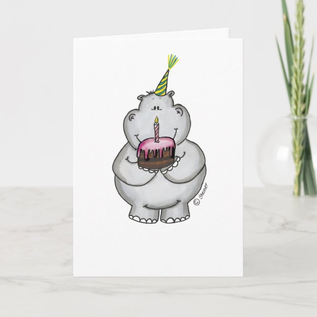 Carte Hippo anniversaire - Joyeux anniversaire (Devant)