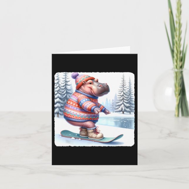 Carte Hippo Balancing Sur Snowboard. Snowboard (Devant)
