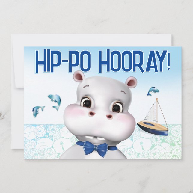 Carte Hippo Blue Fish Boy Birthday (Devant)
