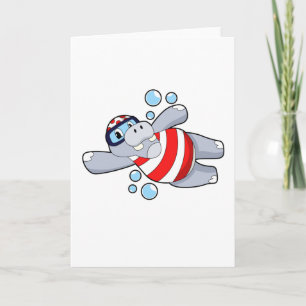 Carte Hippo comme Plongeur avec lunettes de natation