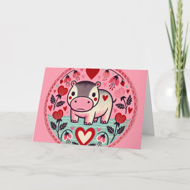 Carte Hippo Hippopotame de la Saint-Valentin (Devant)