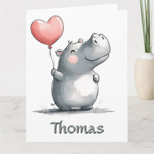 Carte Hippo mignon avec illustration de ballon cardiaque