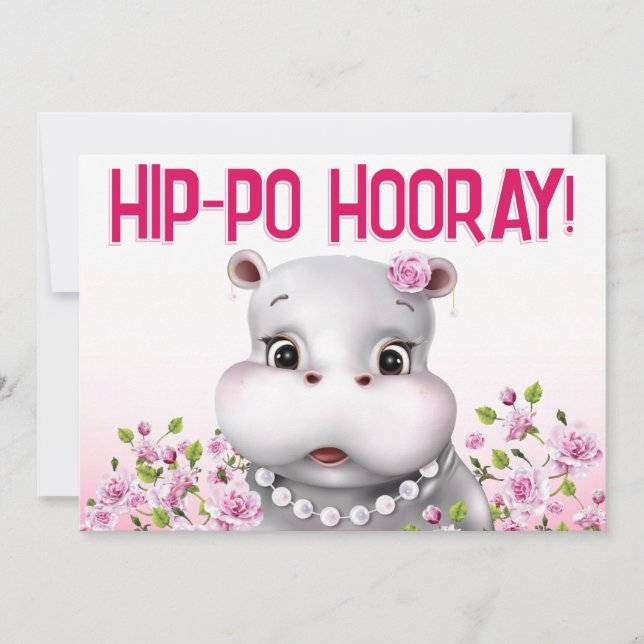 Carte Hippo Pink Floral Girl Birthday (Devant)