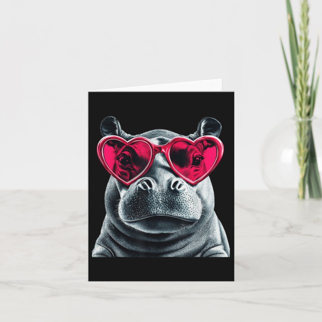 Carte Hippo portant des lunettes Coeur Valentines Jour H (Devant)