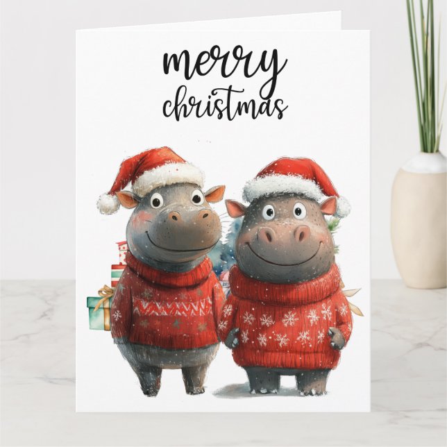 Carte Hippo Thème de Noël pour Amoureux des animaux (Devant)