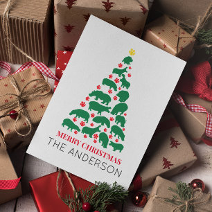 Carte Hippo vert sapin de Noël Paw rouge