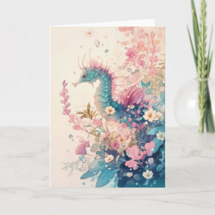 Carte Hippocampe gracieux dans une mer de couleurs