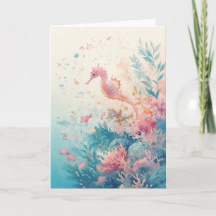 Carte Hippocampe Gracieux Parmi Des Coraux Vifs