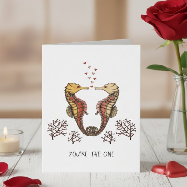 Carte Hippocampe Je T'Aime Romantisme Anniversaire (Seahorse Anniversary I Love You Cards for Husband, Wife, Boyfriend, Girlfriend. Cute Seahorse Hearts)