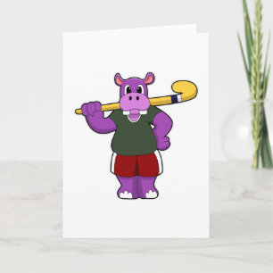 Carte Hippopotame au hockey avec une batte de hockey