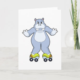 Carte Hippopotame avec des patins à roulettes