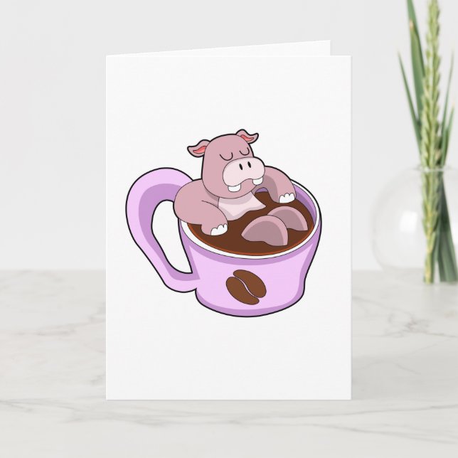 Carte Hippopotame avec tasse de café (Devant)