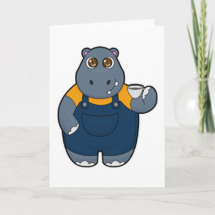 Carte Hippopotame avec une tasse de café
