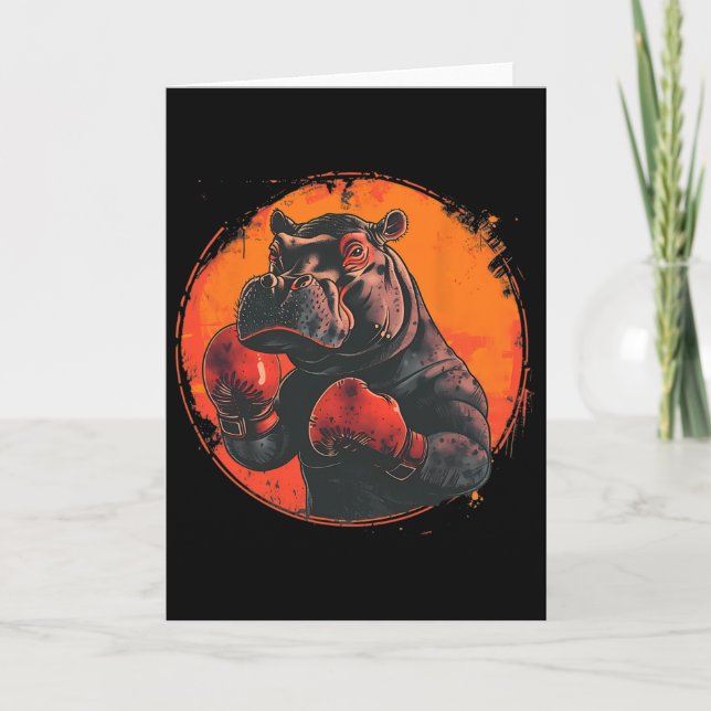 Carte Hippopotame Boxeur Avec Gants De Boxe Kickboxing D (Devant)