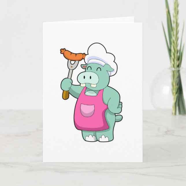 Carte Hippopotame cuisinier avec saucisse (Devant)