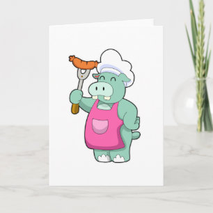Carte Hippopotame cuisinier avec saucisse