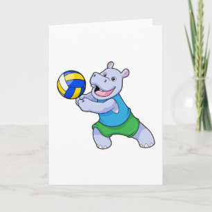 Carte Hippopotame en joueur de volley avec ballon de vol