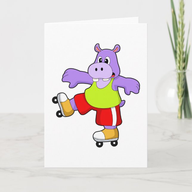 Carte Hippopotame en patineur avec des patins en ligne (Devant)
