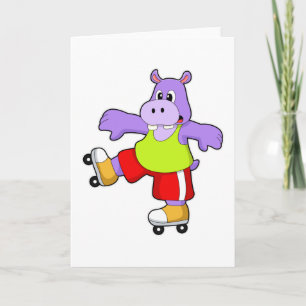 Carte Hippopotame en patineur avec des patins en ligne