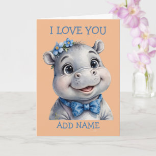 Carte Hippopotame mâle : Animal bébé Arc-en-ciel d'amour