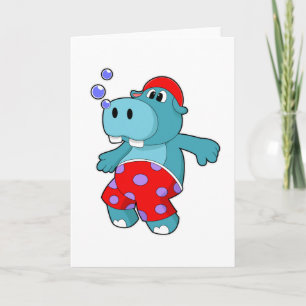 Carte Hippopotame nageant avec un maillot de bain