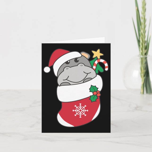 Carte Hippopotames Dans Les Bas De Noël Pour Noël (Devant)
