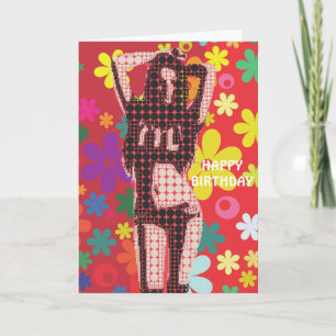 Carte Hippy Flower 60s thème anniversaire