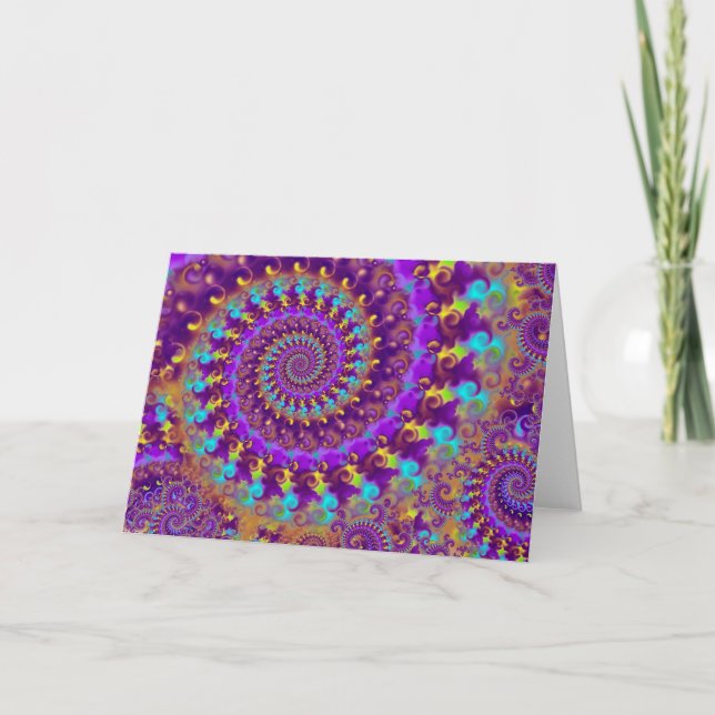 Carte Hippy Fracty Motif violet Turquoise & Jaune (Devant)