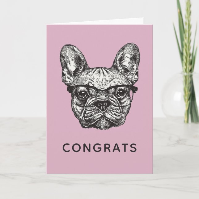 Carte Hipster Bulldog | Ajouter votre texte (Devant)