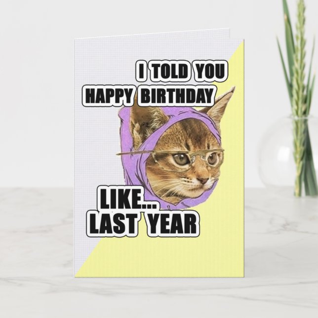 Carte Hipster Kitty Deep Citation Joyeux anniversaire (Devant)