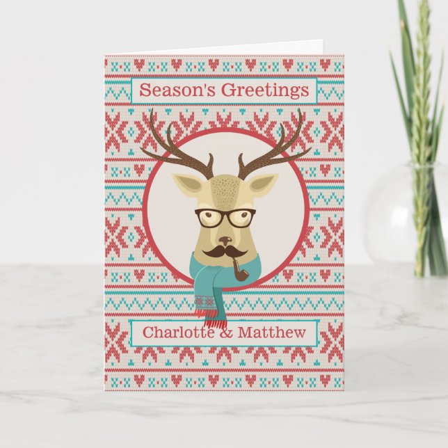 Carte Hipster Reindeer Noël personnalisé (Devant)