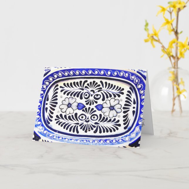 Carte Hispanique Héritage Bleu Talavera Salutation (Fleur jaune)