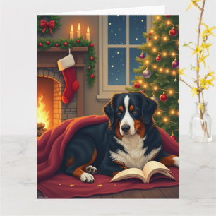 Carte Histoire de Noël au lit pour un chien de montagne 