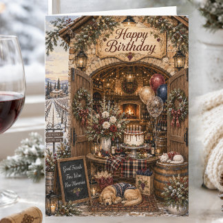 Carte Histoire Élégante de Vignoble d'Hiver Joyeux Anniv