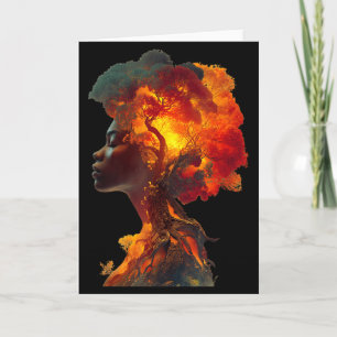 Carte Histoire noire femme afro racines d'arbre art de l