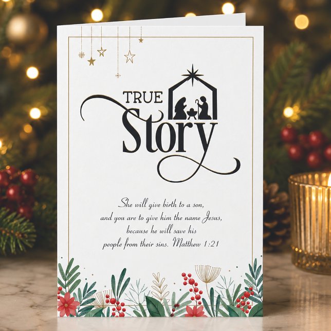 Carte Histoire véritable chrétienne de Noël religieux (Christian Christmas Card with Bible Verse)