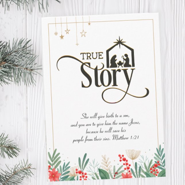 Carte Histoire véritable chrétienne de Noël religieux (Christian Christmas Card with Bible Verse)