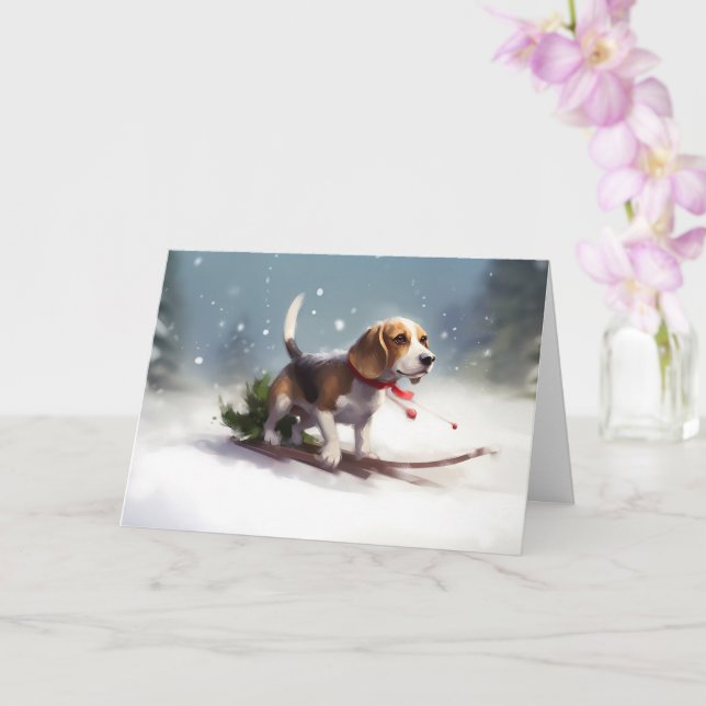 Carte hiver de neige de Noël beagle (Orchidée)