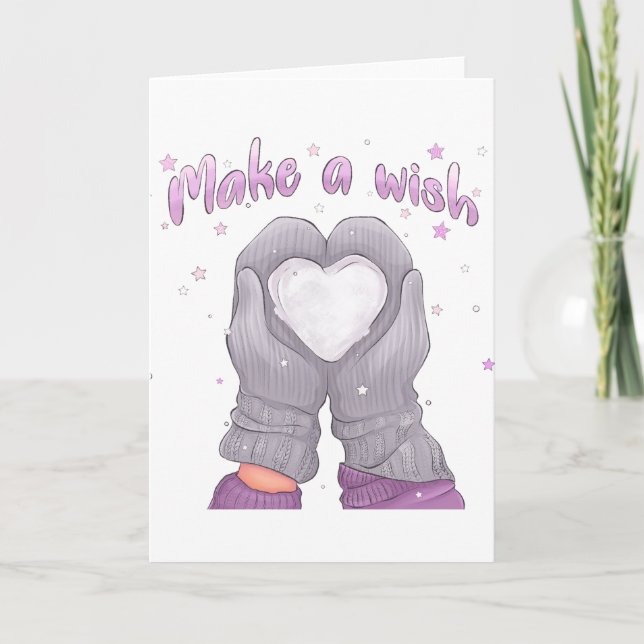 Carte Hiver Fais Un Vœu Féminin  (Devant)