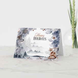 Carte Hiver festif neige renard rouge paysage xmas