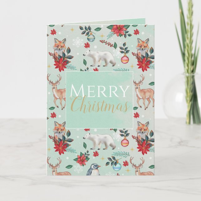Carte Hiver Florest Animaux Motif de Noël (Devant)