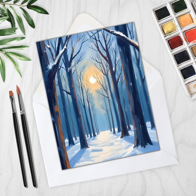 Carte hiver Forêt neige Aquarelle Arbres (Créateur téléchargé)