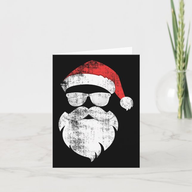 Carte Hiver Hiver Père Noël Visage Avec Barbe Casquette  (Devant)
