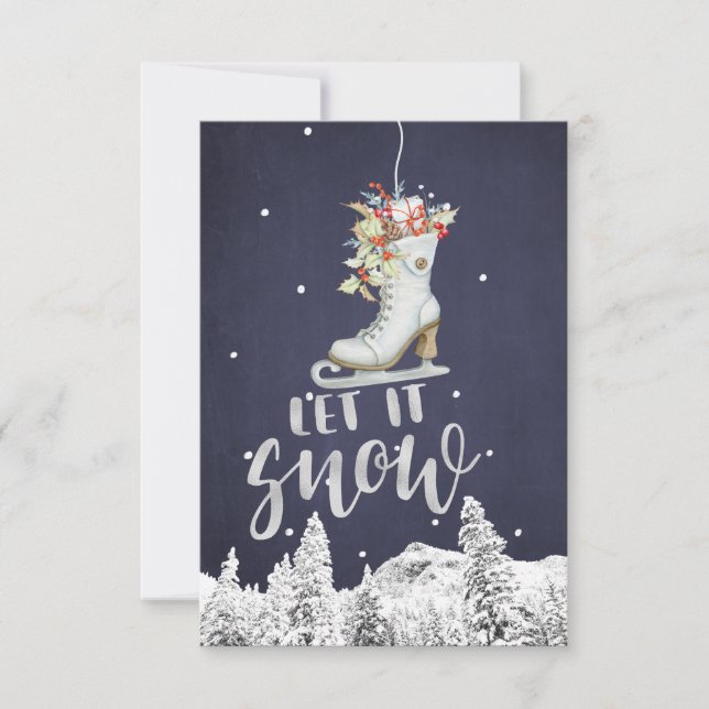 Carte Hiver Wonderland Patinage | Laisser la neige Typog (Devant)