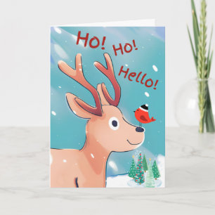 Carte Ho Ho Bonjour Noël mignonne bébé cerf dans la neig