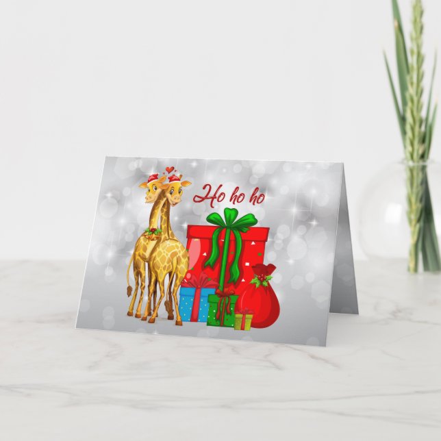 Carte Ho Ho Ho Giraffes de Noël (Devant)