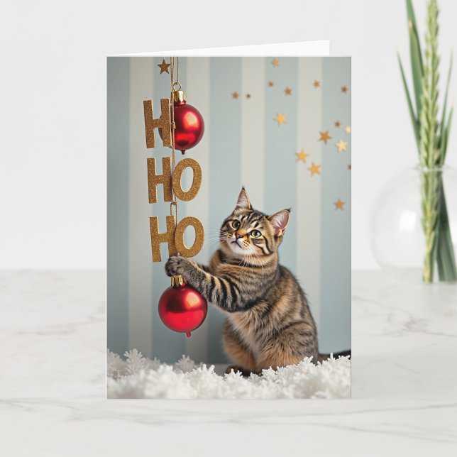 Carte Ho Ho Ho Meowry Christmas Cat (Devant)