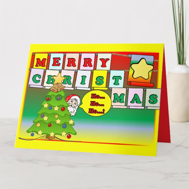 Carte HO HO HO Merry Christmas &  Santa Card (Devant)